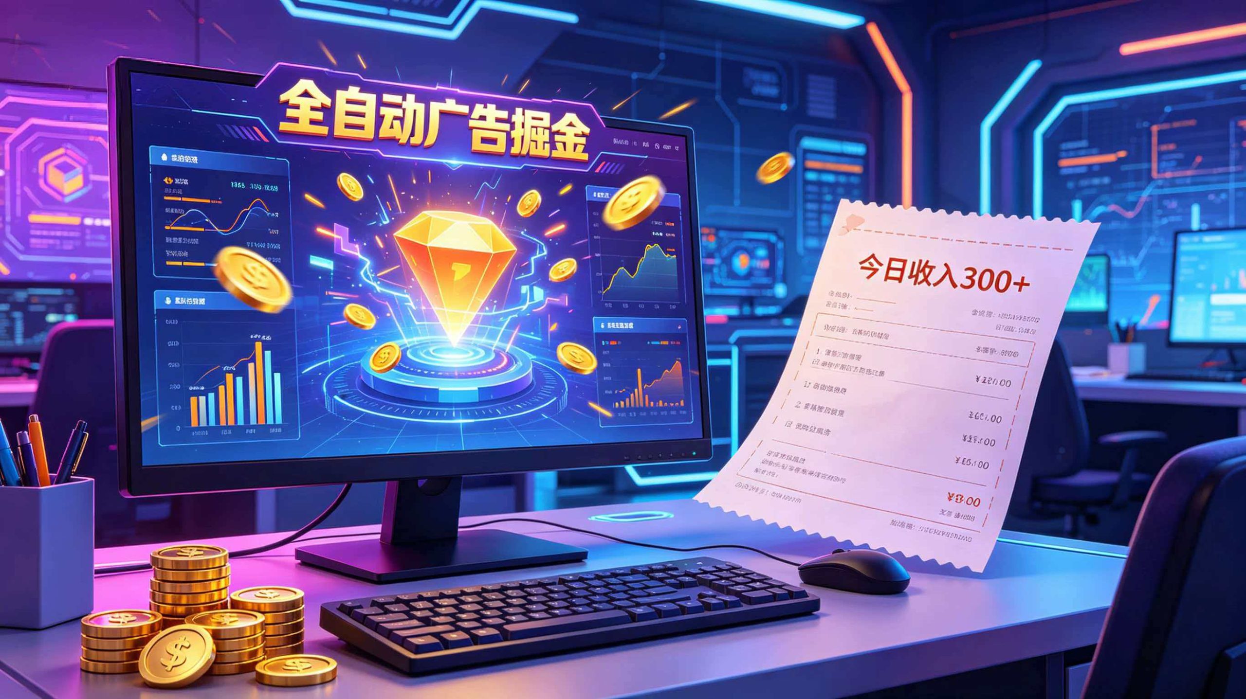 全自动广告掘金，日入300+。全程Ai自动化运行，解放双手，时间自由。收益稳定-皮皮网创