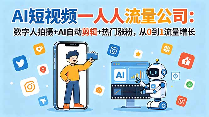 AI短视频一人流量公司:数字人拍摄+AI自动剪辑+热门涨粉,从0到1流量增长-皮皮网创