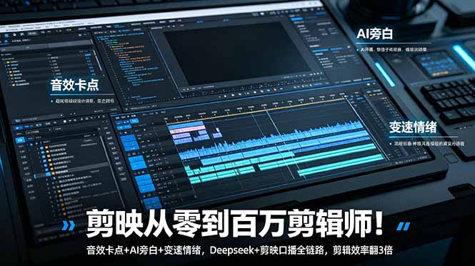剪映从零到百万剪辑师!音效卡点+AI旁白+变速情绪,Deepseek+剪映口播全链路,剪辑效率翻3倍-皮皮网创
