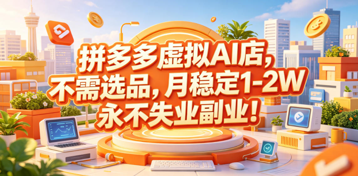 拼多多虚拟AI店，不需选品，月稳定1-2W，永不失业副业！【揭秘】-皮皮网创