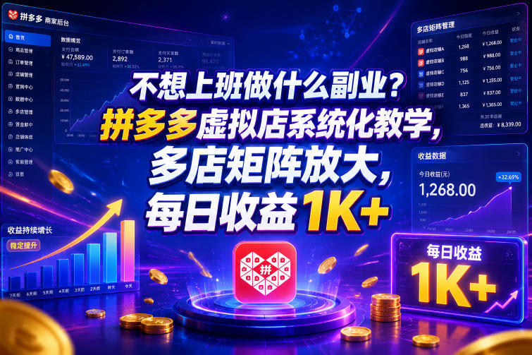不想上班做什么副业？拼多多虚拟店系统化教学，多店矩阵放大，每日收益1K+【揭秘】-皮皮网创