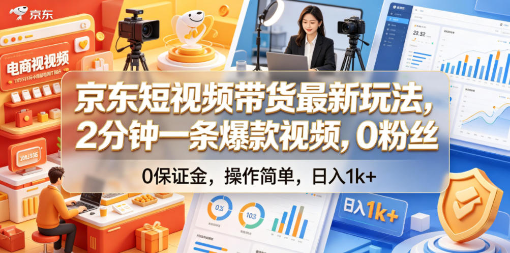 京东短视频带货最新玩法,2分钟一条爆款视频,0粉丝,0保证金,操作简单,日入1k+【揭秘】-皮皮网创
