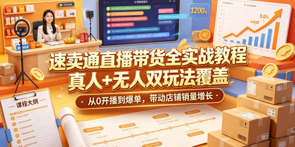 速卖通直播带货全实战教程,真人+无人双玩法覆盖,从0开播到爆单,带动店铺销量增长-皮皮网创