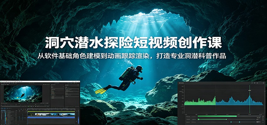 洞穴潜水探险短视频创作课:从软件基础角色建模到动画跟踪渲染,打造专业洞潜科普作品-皮皮网创