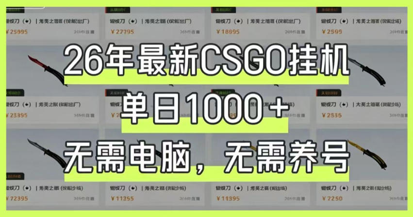 26年最新CSGO挂G系统,单日1000+,无需电脑,无需养号,0基础可上手【揭秘】-皮皮网创