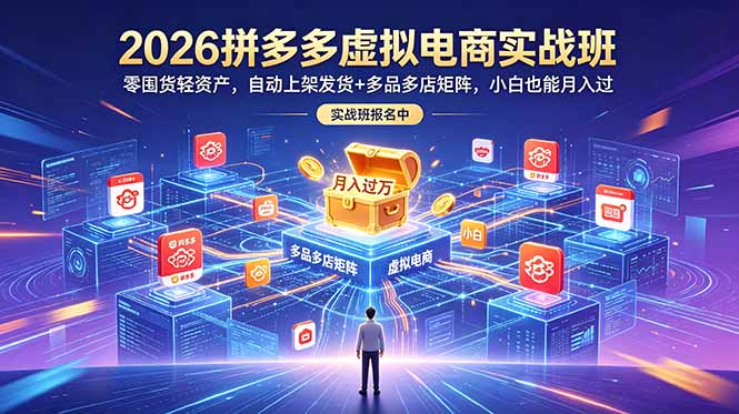 2026拼多多虚拟电商实战班:零囤货轻资产,自动上架发货+多品多店矩阵,小白也能月入过万-皮皮网创