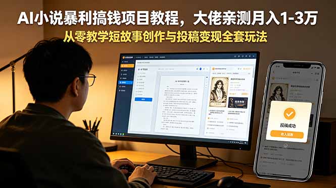 AI小说暴利搞钱项目教程，大佬亲测月入1-3万，从零教学短故事创作与投稿变现全套玩法-皮皮网创