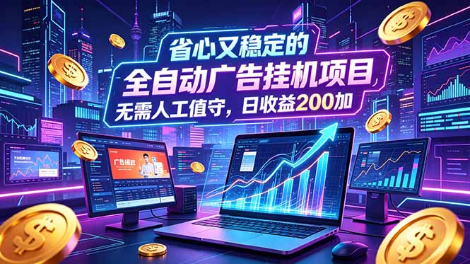 全自动广告挂机项目，全程无需人工值守。稳定创收每日收益200+-皮皮网创