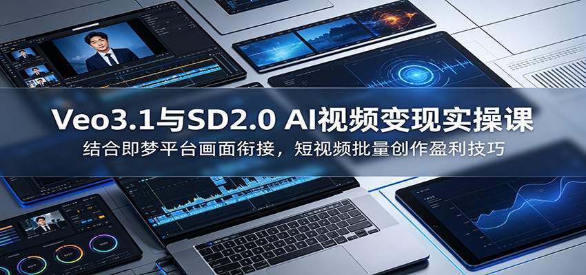 Veo3.1与SD2.0 AI视频变现实操课课：结合即梦平台画面衔接，短视频批量创作盈利技巧-皮皮网创