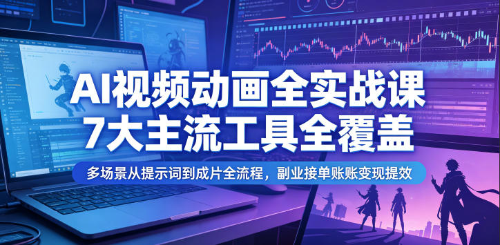 AI视频动画全实战课，7大主流工具全覆盖，多场景从提示词到成片全流程，副业接单账号变现提效-皮皮网创