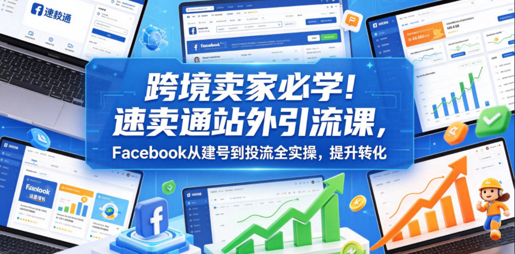 跨境卖家必学!速卖通站外引流课,Facebook从建号到投流全实操,提升转化-皮皮网创