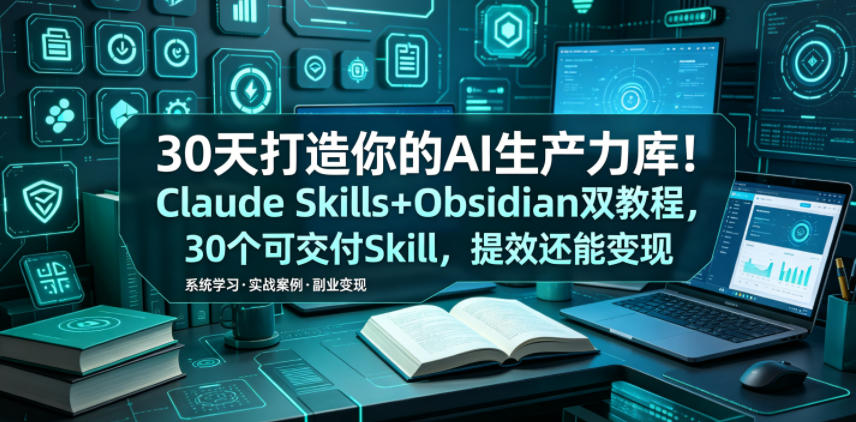 30天打造你的AI生产力库！Claude Skills+Obsidian 双教程，30 个可交付 Skill，提效还能变现-皮皮网创
