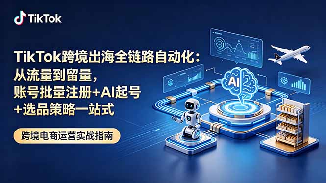 TikTok跨境出海全链路自动化：从流量到留量，账号批量注册+AI起号+选品策略一站式-皮皮网创