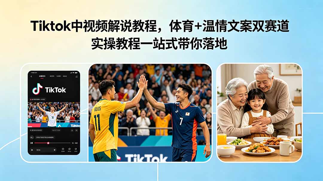 Tiktok中视频解说教程，体育+温情文案双赛道实操教程一站式带你落地-皮皮网创