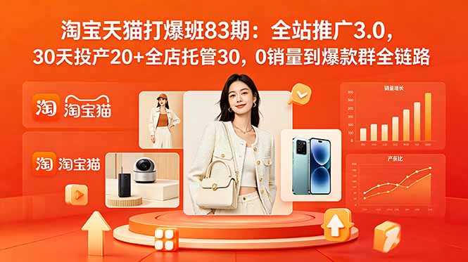 2026淘宝天猫打爆班83期：全站推广3.0，30天投产20+全店托管30，0销量到爆款群全链路-皮皮网创