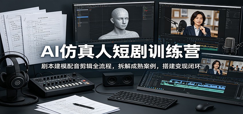 AI仿真人短剧训练营:剧本建模配音剪辑全流程,拆解成熟案例,搭建变现闭环-皮皮网创
