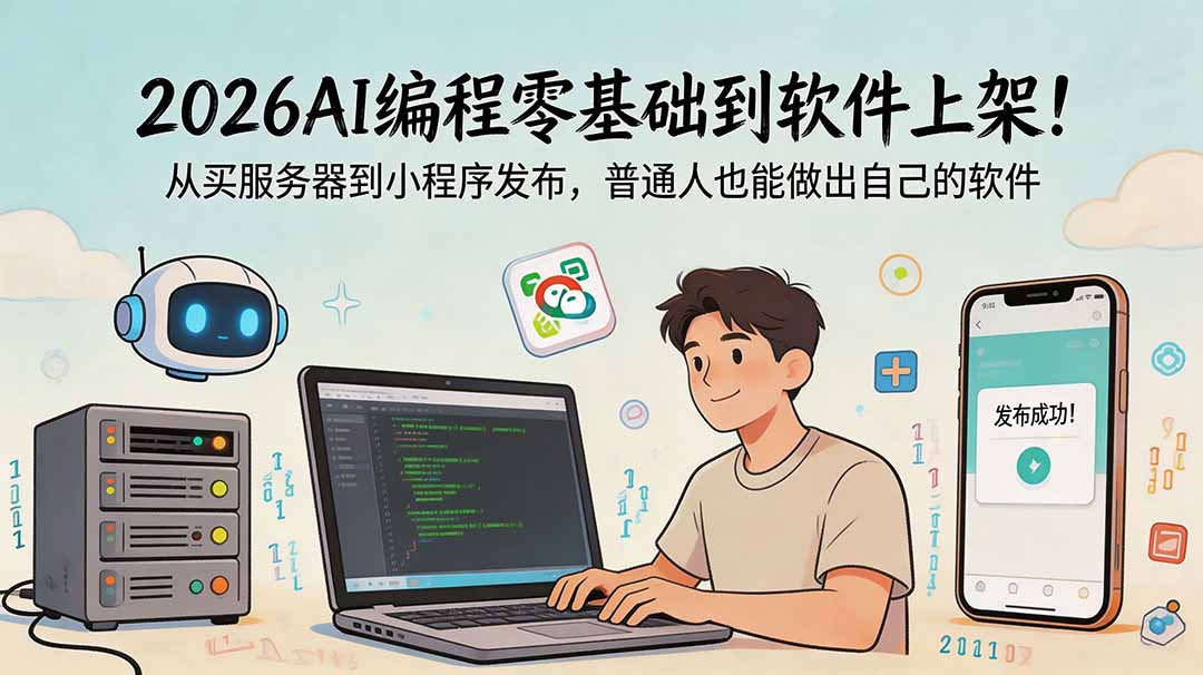 2026AI编程零基础到软件上架!从买服务器到小程序发布,普通人也能做出自己的软件-皮皮网创