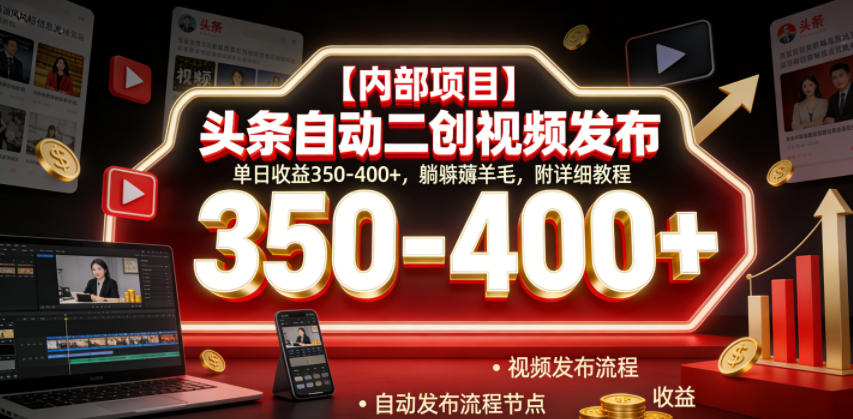 【内部项目】头条自动二创视频发布,单日收益350-400+,躺賺薅羊毛,附详细教程【揭秘】-皮皮网创