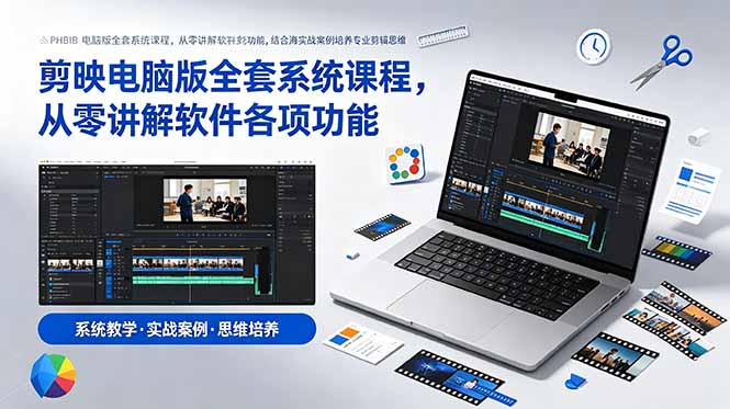 剪映电脑版全套系统课程,从零讲解软件各项功能,结合海量实战案例培养专业剪辑思维-皮皮网创