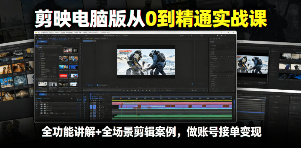 剪映电脑版从0到精通实战课，全功能讲解+全场景剪辑案例，做账号接单变现-皮皮网创