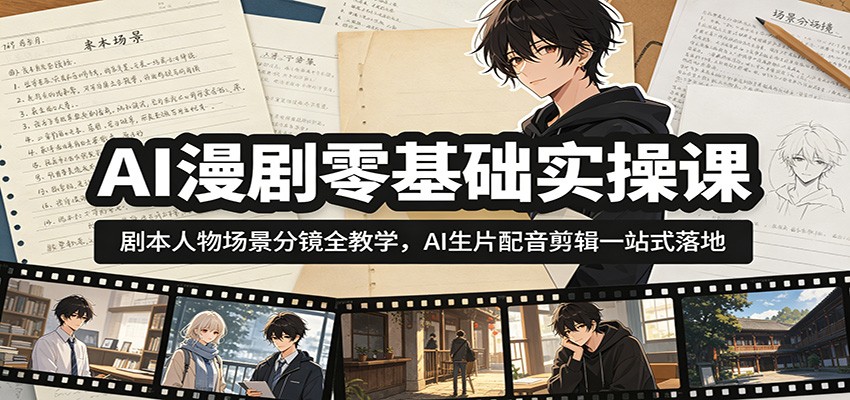 AI漫剧零基础实操课:剧本人物场景分镜全教学,AI生片配音剪辑一站式落地-皮皮网创