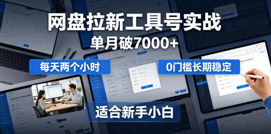 单月破7000+，网盘拉新工具号实战，每天两个小时，0门槛长期稳定，适合新手小白-皮皮网创