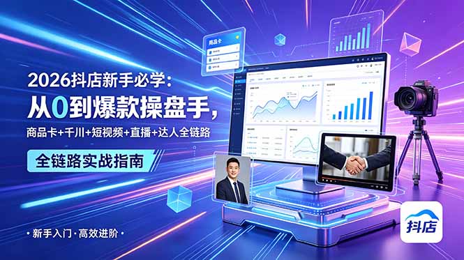 2026抖店新手必学：从0到爆款操盘手，商品卡+千川+短视频+直播+达人全链路-皮皮网创