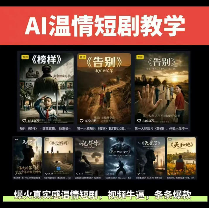 抖音58W粉丝博主的AI温情短剧玩法，条条爆款，伙伴计划+精选独家收益，商单收徒等(更新6月)-皮皮网创