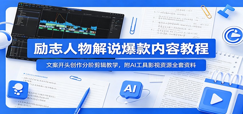 励志人物解说爆款内容教程：文案开头创作分阶剪辑教学，附AI 工具影视资源全套资料-皮皮网创