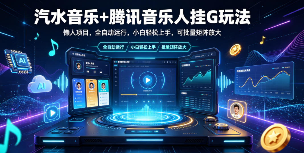 汽水音乐+腾讯音乐人挂G玩法，懒人项目，全自动运行，小白轻松上手，可批量矩阵放大【揭秘】-皮皮网创