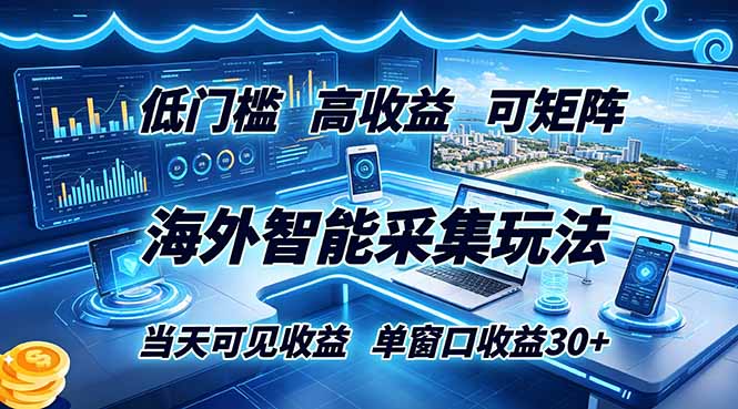 海外智能采集玩法,低门槛高单价可矩阵,当天可见收益,单窗口30+-皮皮网创