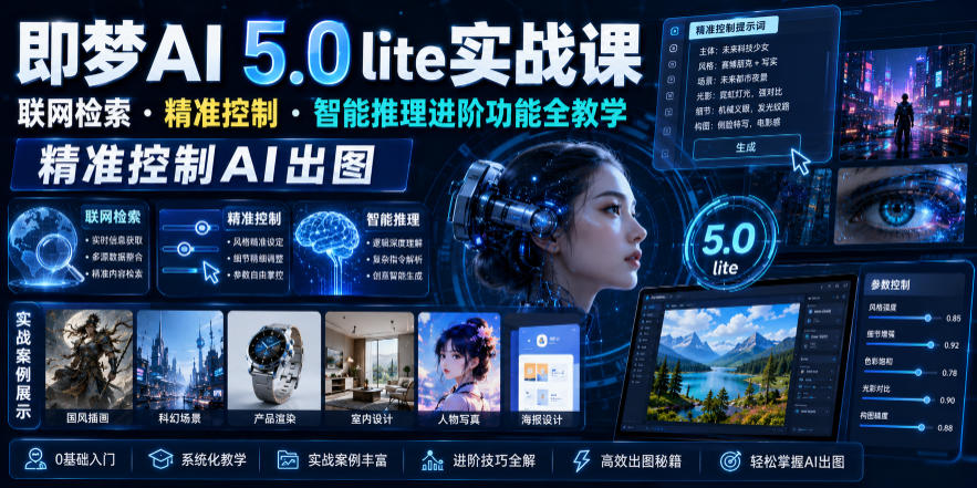 即梦AI 5.0 lite实战课，联网检索・精准控制・智能推理进阶功能全教学，精准控制AI出图-皮皮网创