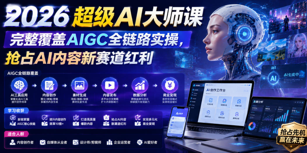 2026超级AI大师课,完整覆盖AIGC全链路实操,抢占AI内容新赛道红利-皮皮网创