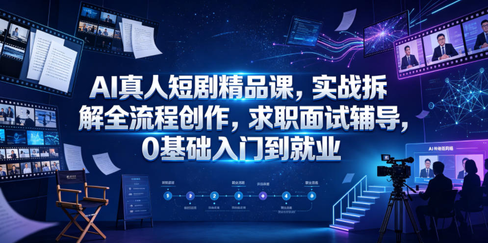 AI真人短剧精品课,实战拆解全流程创作,求职面试辅导,0基础入门到就业-皮皮网创