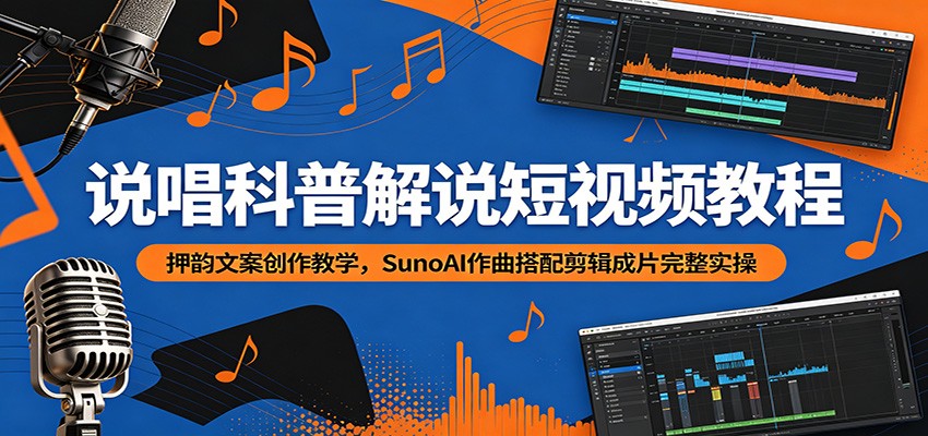 说唱科普解说短视频教程：押韵文案创作教学，SunoAI作曲搭配剪辑成片完整实操-皮皮网创