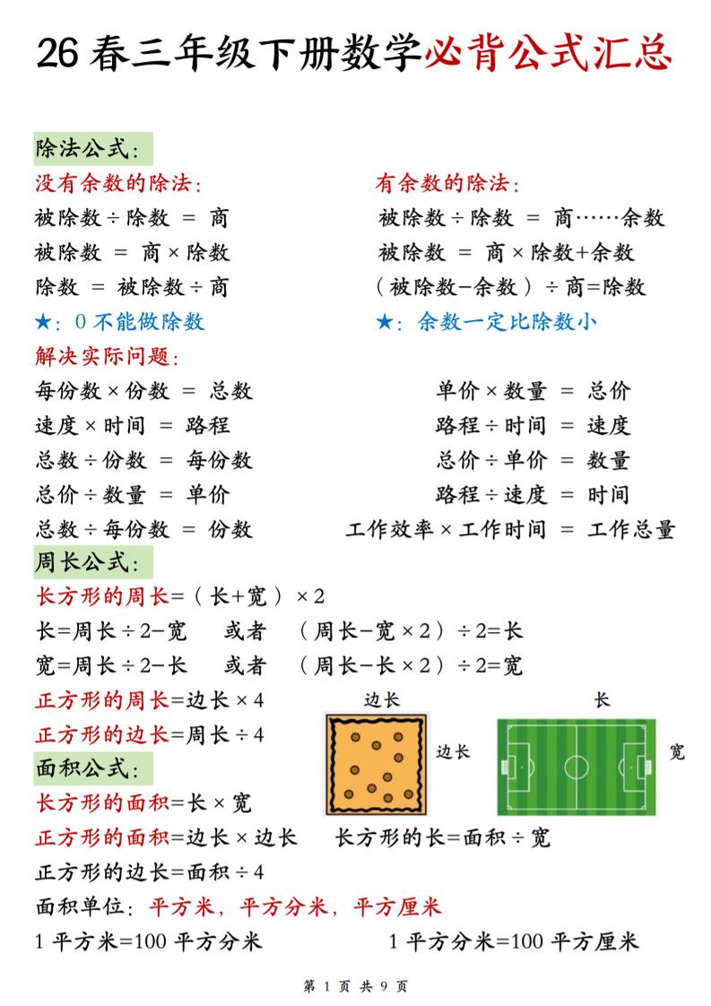 26春三年级下数学期末必背公式汇总-皮皮网创