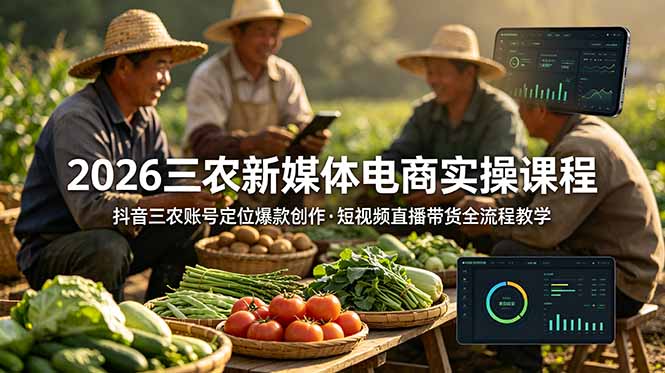 2026三农新媒体电商实操课程:抖音三农账号定位爆款创作,短视频直播带货全流程教学-皮皮网创