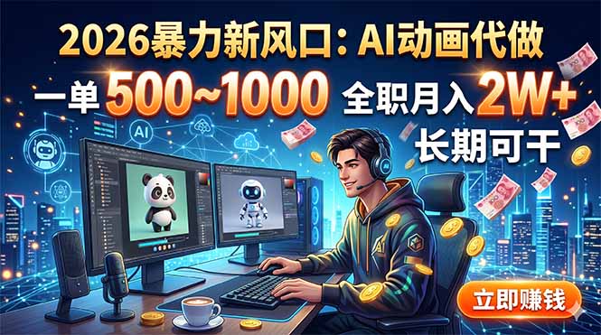 2026暴力新风口:AI动画代做,一单500~1000,全职月入2W+,长期可干-皮皮网创