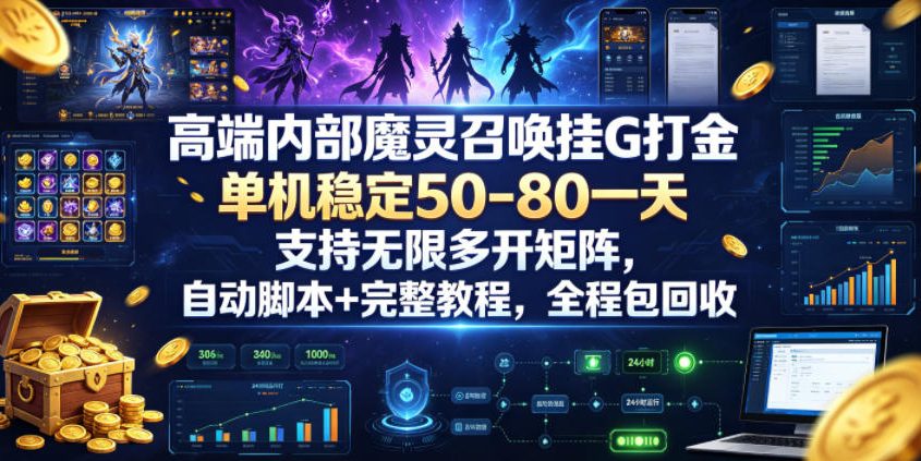 高端内部魔灵召唤挂G打金,单机稳定50-80一天,支持无限多开矩阵,自动脚本+完整教程,全程包回收【揭秘】-皮皮网创