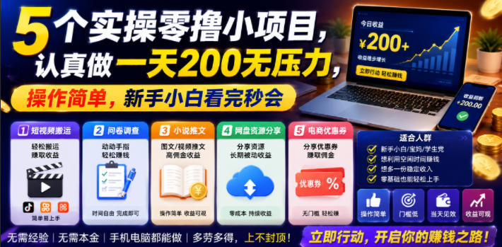5个实操零撸小项目,认真做一天200无压力,操作简单,新手小白看完秒会【揭秘】-皮皮网创