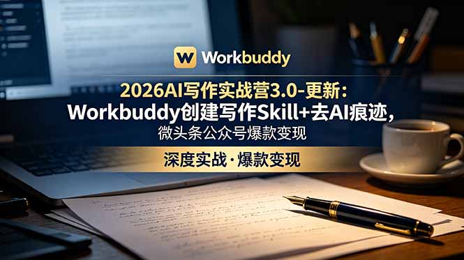 2026AI写作实战营3.0-更新：Workbuddy创建写作Skill+去AI痕迹，微头条公众号爆款变现-皮皮网创