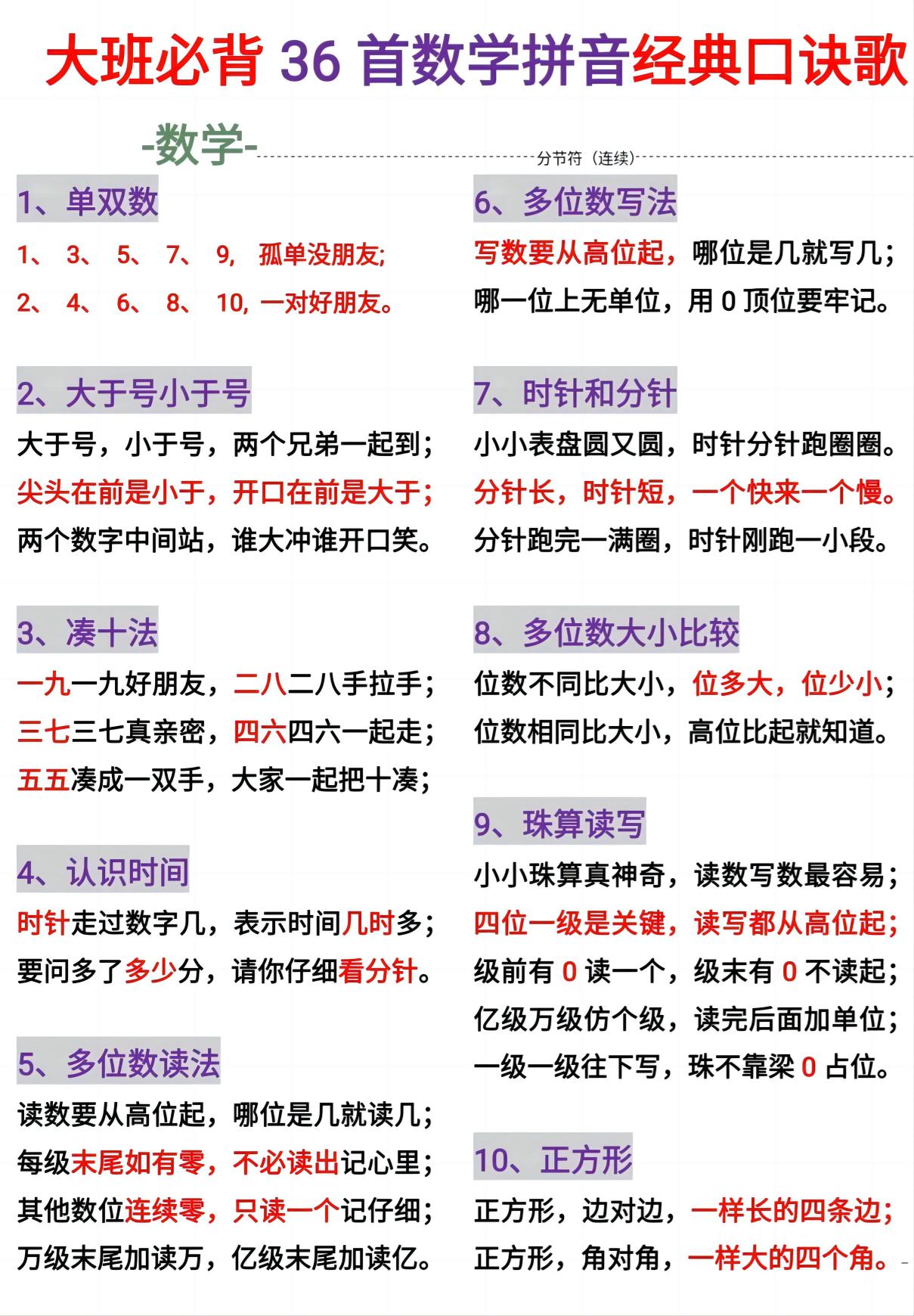 幼小衔接必背36首数学拼音百科经典口诀儿歌-皮皮网创