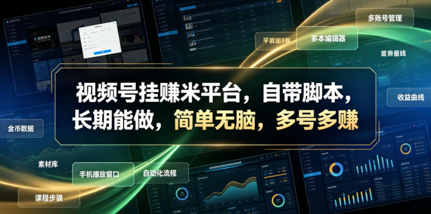 视频号挂賺米平台,自带脚本,长期能做,简单无脑,多号多賺【揭秘】-皮皮网创