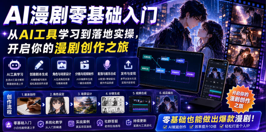 AI漫剧零基础入门，从AI工具学习到落地实操，开启你的漫剧创作之旅-皮皮网创
