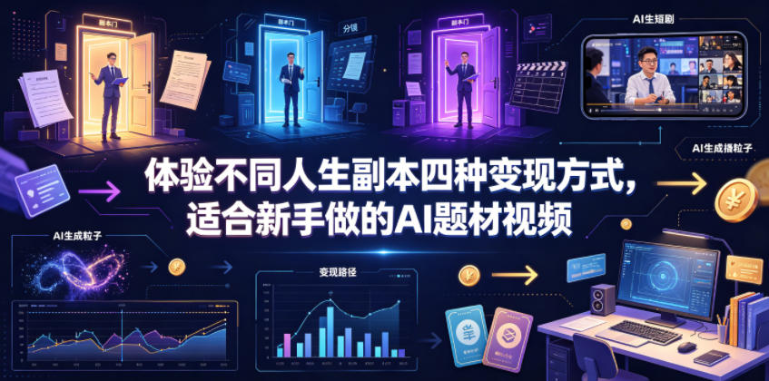 体验不同人生副本四种变现方式，适合新手做的AI题材视频-皮皮网创