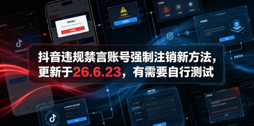 抖音违规禁言账号强制注销新方法，更新于26.6.23，有需要自行测试-皮皮网创
