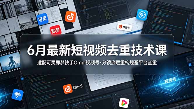 6月最新短视频去重技术课，适配可灵即梦快手Omni视频号，分镜底层重构规避平台查重-皮皮网创