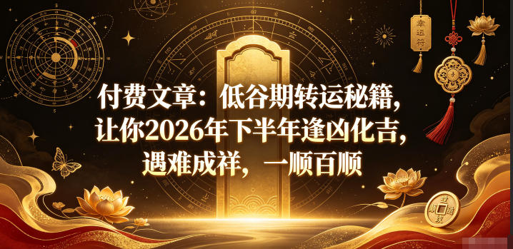 付费文章：低谷期转运秘籍，让你2026年下半年逢凶化吉，遇难成祥，一顺百顺-皮皮网创