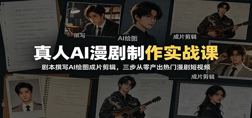 真人AI漫剧制作实战课：剧本撰写AI绘图成片剪辑，三步从零产出热门漫剧短视频-皮皮网创