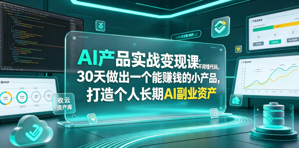 AI产品实战变现课,不用懂代码,30天做出一个能賺钱的小产品,打造个人长期AI副业资产-皮皮网创